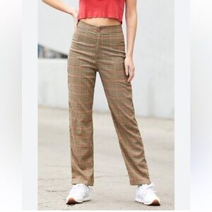 John Galt Beige Plaid Highrise Straight Leg Polyester Blend Pants Size Small